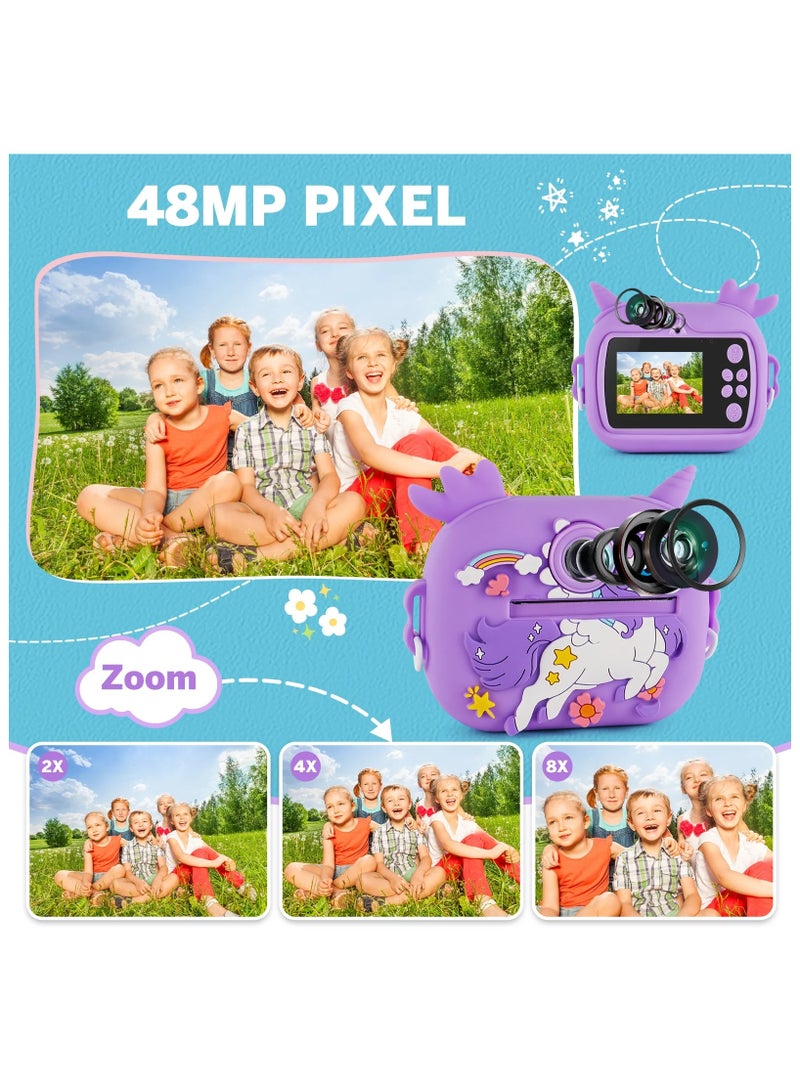 Jubilin Kids Camera Instant Print, Kids Digital Camera with 3 Rolls Print Paper, 2.4 Inch 1080P Screen with 32GB TF Card for 3-12 Girls Boys Christmas Birthday Festival Party Gift ,Purple - Image 5