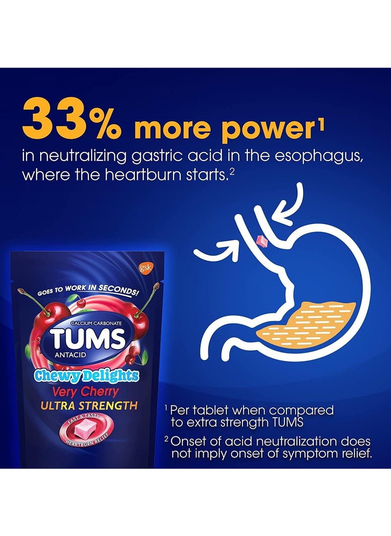 TUMS - TUMS Chewy Delights Ultra Strength Antacid Soft Chews for Chewable Heartburn Relief and Acid Indigestion Relief, Very Cherry - 32 Count - Image 1