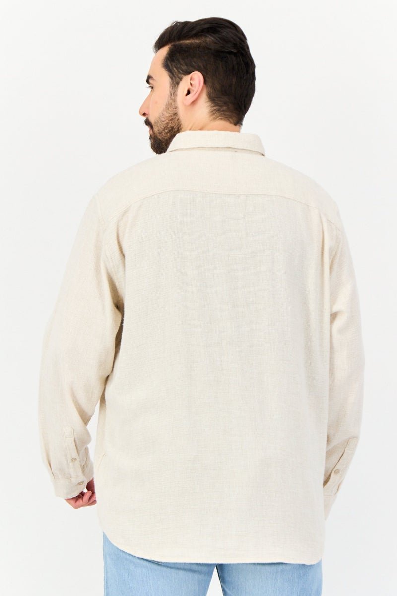 Celio Men Regular Fit Textured  Long Sleeves Casual Shirt, Beige - Image 3