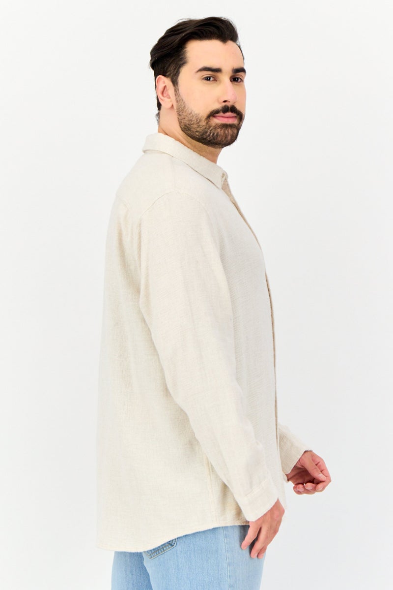 Celio Men Regular Fit Textured  Long Sleeves Casual Shirt, Beige - Image 2