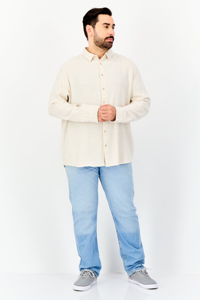 Celio Men Regular Fit Textured  Long Sleeves Casual Shirt, Beige - Image 4