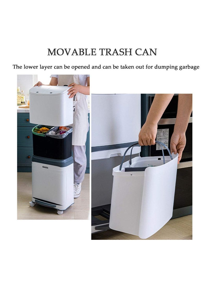 Organized Home 45L Double Layer Sorting Waste Bin Wet and Dry Separation Press Opening Storage Bucket pedal press trash can Mobile Recycling Container with Wheels - Image 3