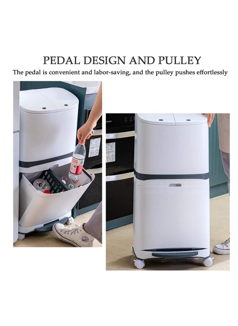 Organized Home 45L Double Layer Sorting Waste Bin Wet and Dry Separation Press Opening Storage Bucket pedal press trash can Mobile Recycling Container with Wheels - Image 4