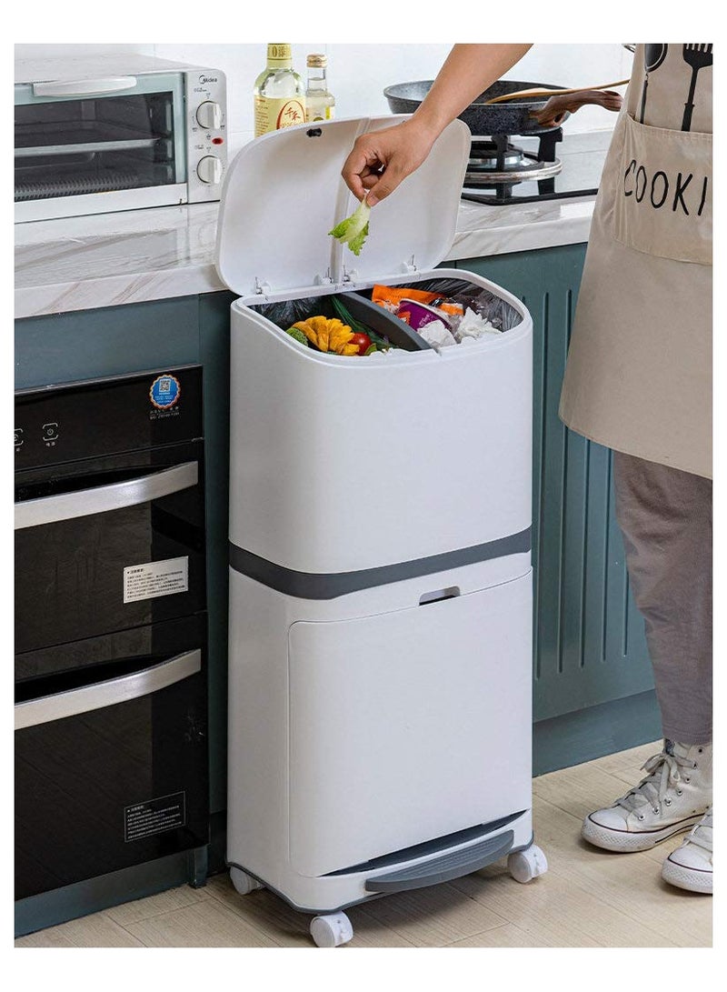 Organized Home 45L Double Layer Sorting Waste Bin Wet and Dry Separation Press Opening Storage Bucket pedal press trash can Mobile Recycling Container with Wheels - Image 5