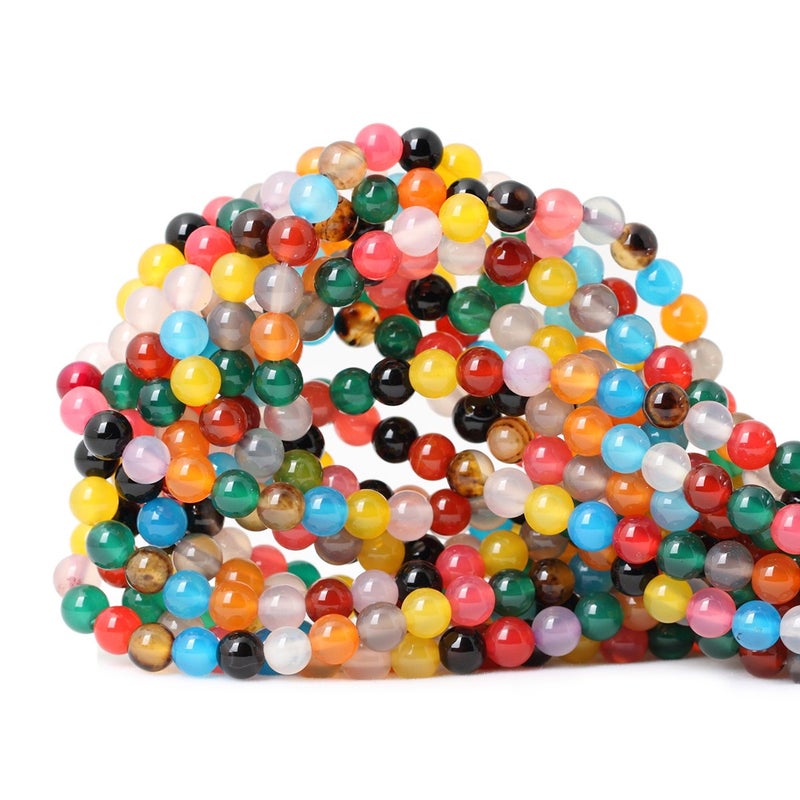 CHEAVIAN 60PCS 6mm Colorful Agate Gemstone Round Loose Beads for Jewelry Making 1 Strand 15