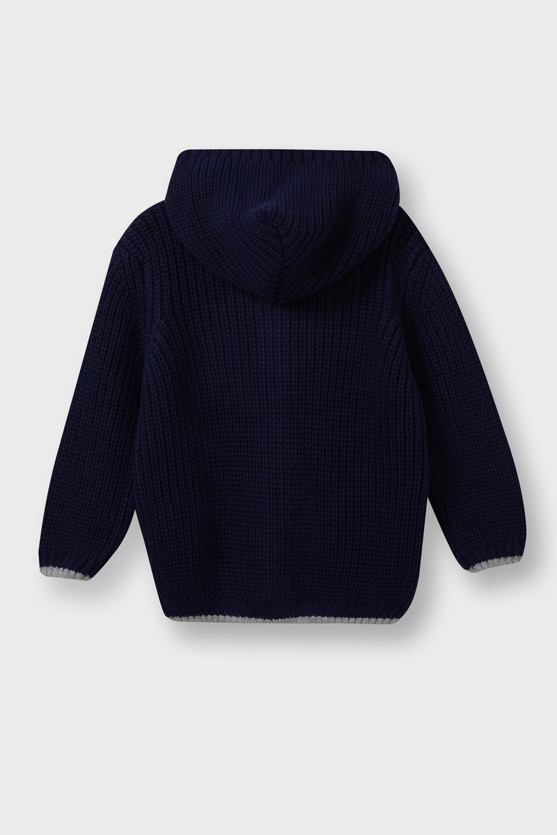 DeFacto Blue BabyBoy Baby Boy Hooded Buttons Knit Cardigan Casual - Image 3