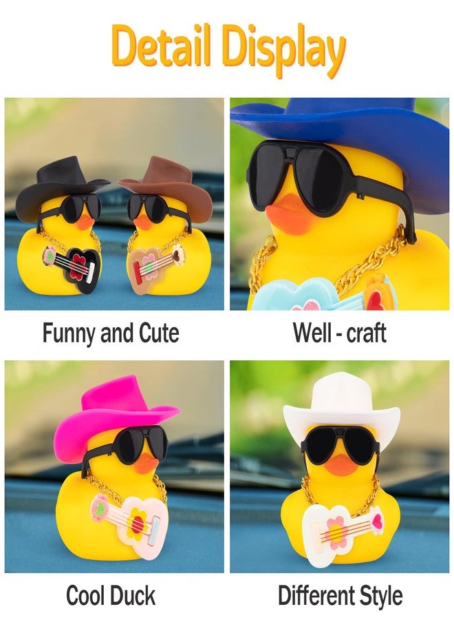 wonuu Car Dashboard Rubber Ducks, Rubber Ducky Decorations for Gag Car Ornament Cute Duck with Cowboy Hat, Glasses, Necklace, Guitar, Blue - Image 4