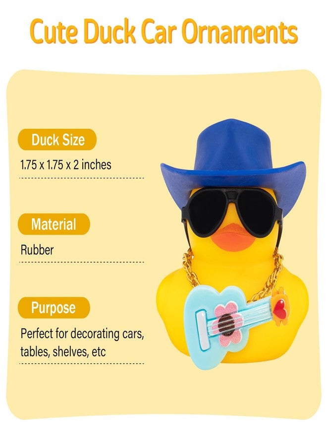 wonuu Car Dashboard Rubber Ducks, Rubber Ducky Decorations for Gag Car Ornament Cute Duck with Cowboy Hat, Glasses, Necklace, Guitar, Blue - Image 2