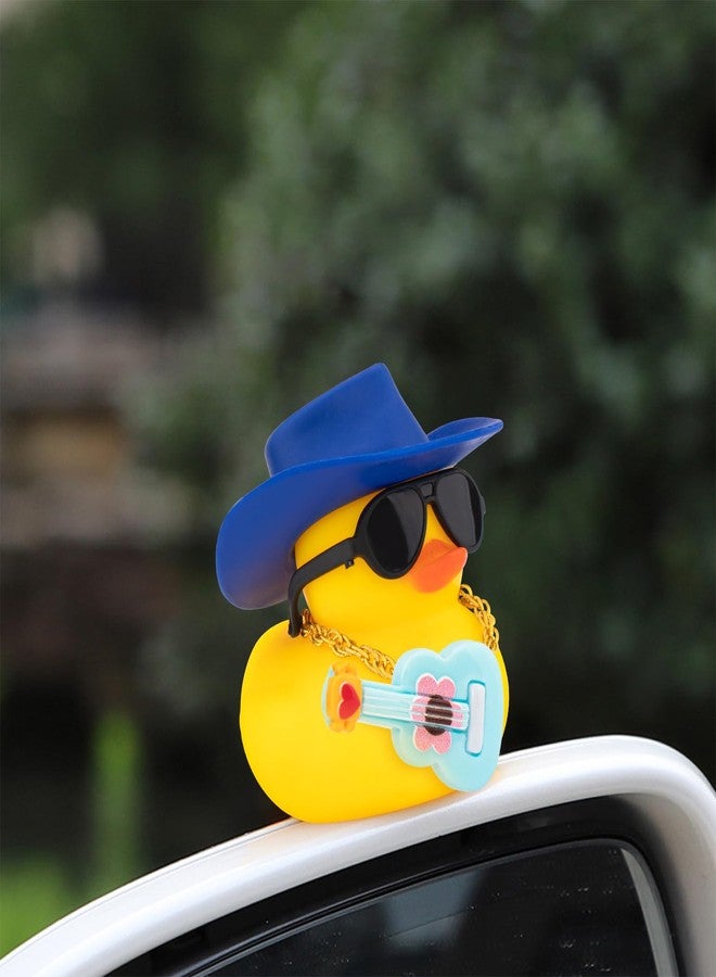 wonuu Car Dashboard Rubber Ducks, Rubber Ducky Decorations for Gag Car Ornament Cute Duck with Cowboy Hat, Glasses, Necklace, Guitar, Blue - Image 3