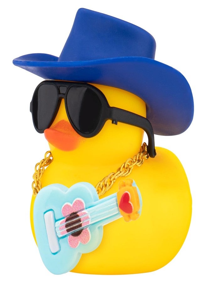 wonuu Car Dashboard Rubber Ducks, Rubber Ducky Decorations for Gag Car Ornament Cute Duck with Cowboy Hat, Glasses, Necklace, Guitar, Blue - Image 1