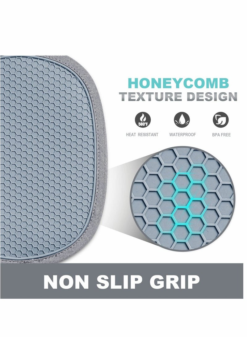 Y&D Silicone Pot Holders Sets, Heat Resistant Oven Hot Pads with Pockets Non-Slip Grip Large Potholders for Kitchen Baking Cooking | Quilted Liner 9.8 x 7.6 Inches Gray Pack of 2  - Image 3