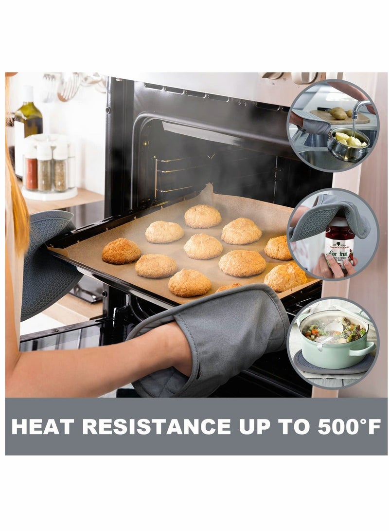 Y&D Silicone Pot Holders Sets, Heat Resistant Oven Hot Pads with Pockets Non-Slip Grip Large Potholders for Kitchen Baking Cooking | Quilted Liner 9.8 x 7.6 Inches Gray Pack of 2  - Image 2