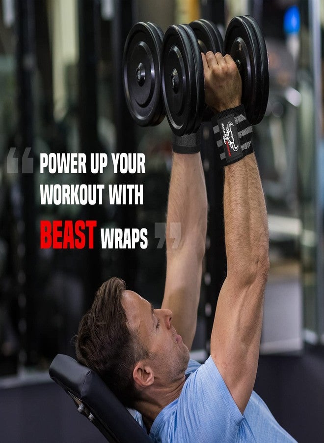 BEAST RAGE Weight Lifting Straps Wrist Wraps Fitness Padded Cotton Wrist Support Gel Advanced Grips Dumbbell Bar Wraps Heavy Duty Gym Bodybuilding Straps Power Deadlift Barbells (Black/Grey Wraps) - Image 3