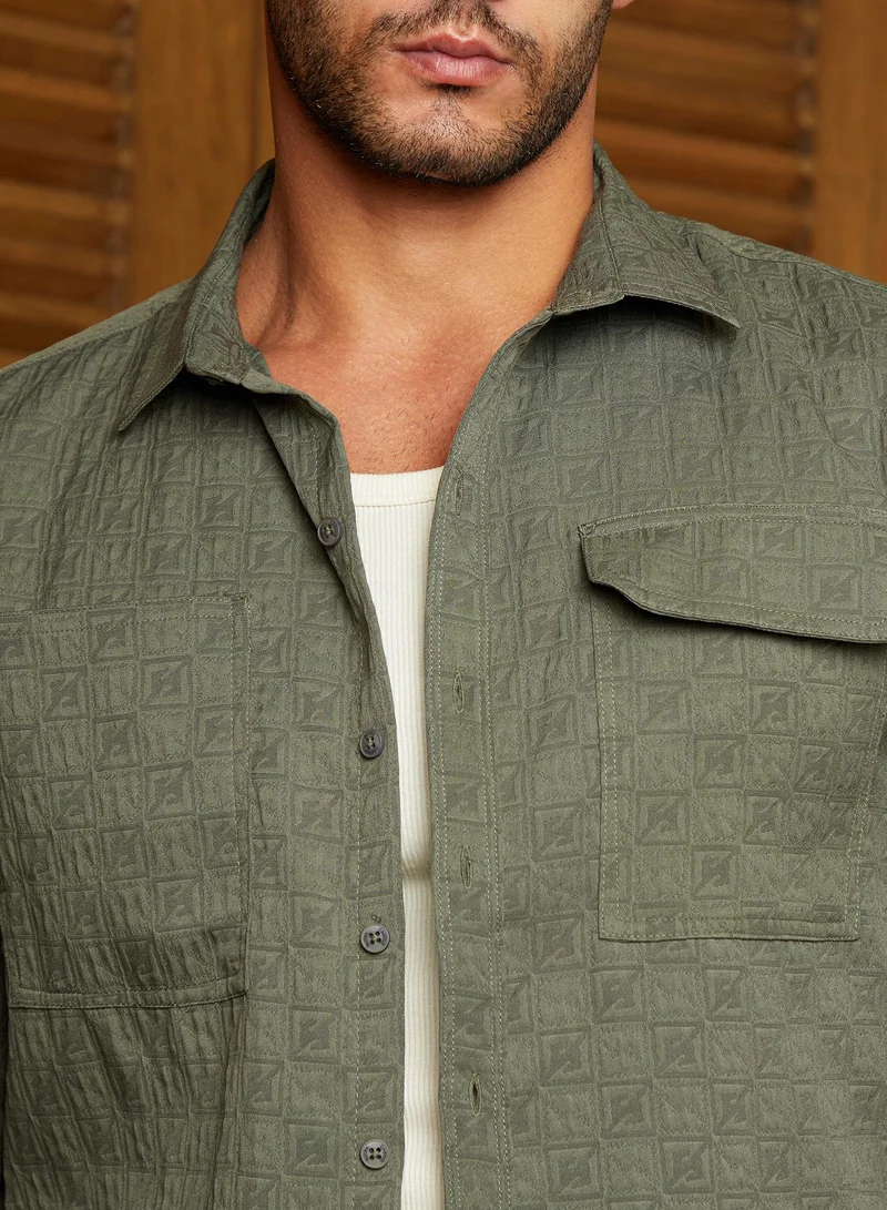 Campus Sutra Men's Olive Green Obliqa-Utility Relaxed Shirt