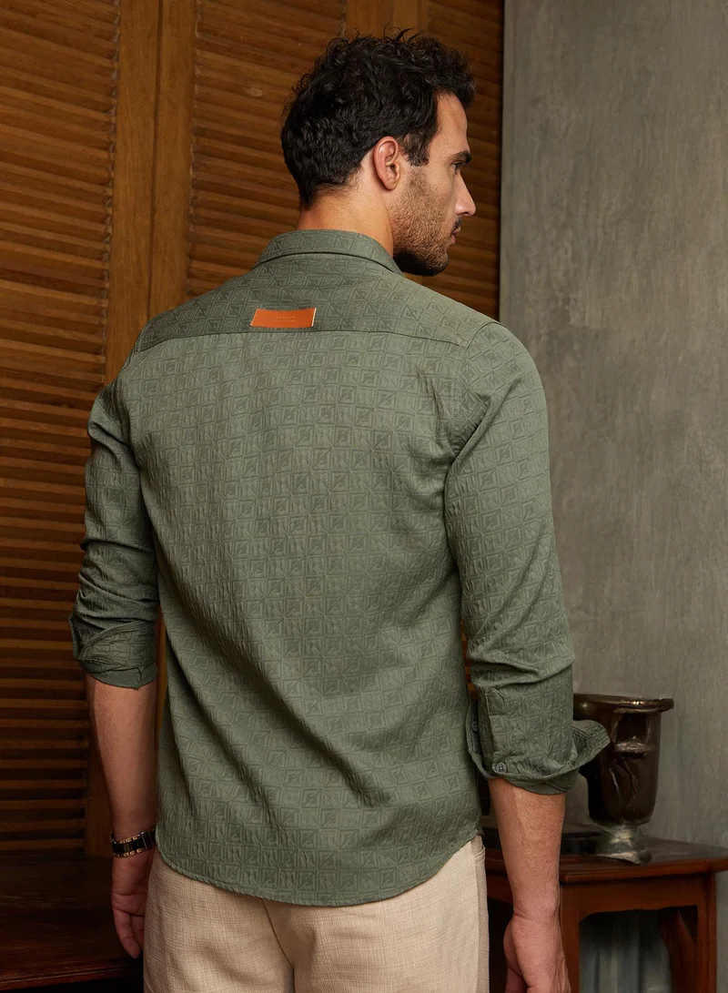 Campus Sutra Men's Olive Green Obliqa-Utility Relaxed Shirt
