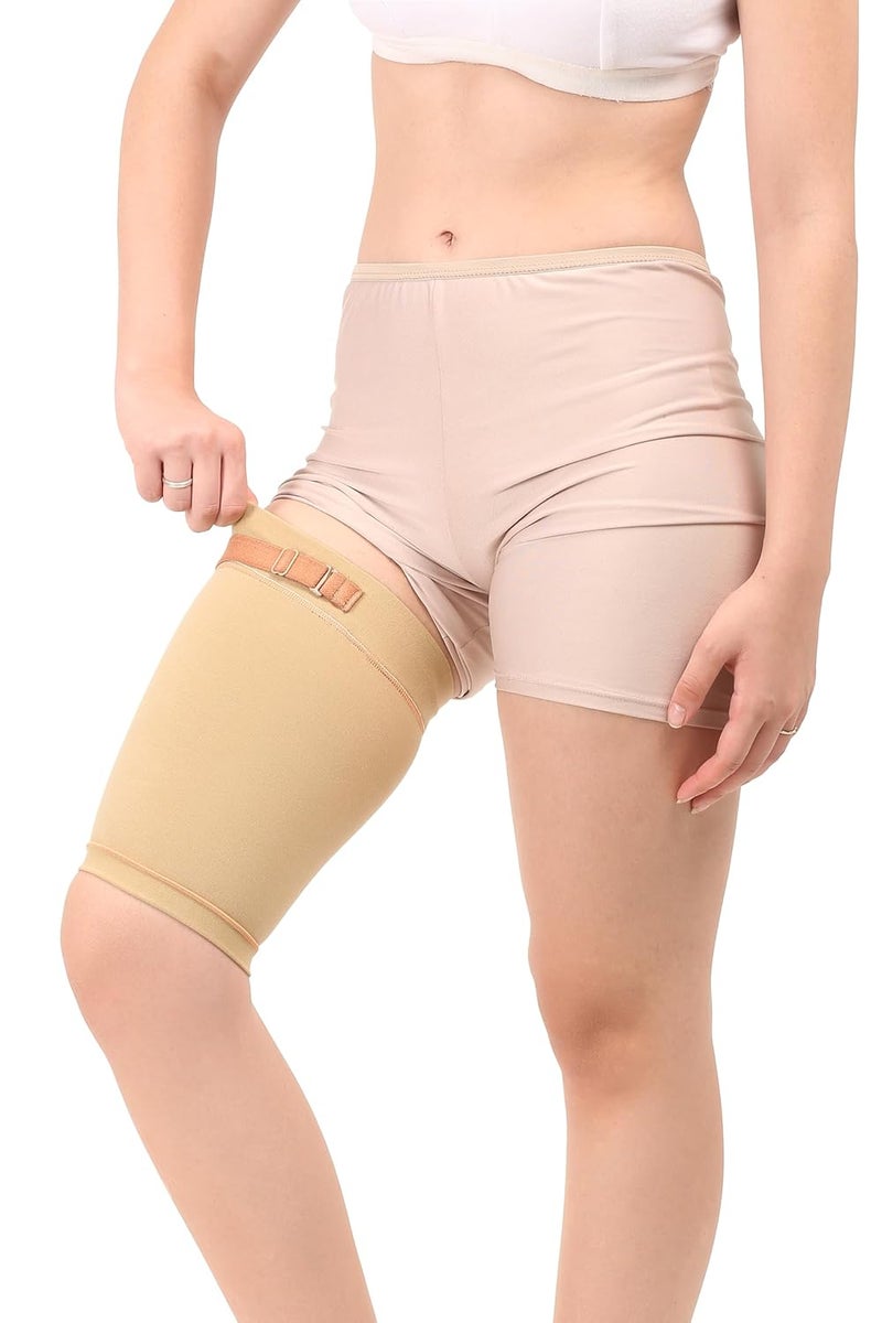 Dermapress Medical Compression Thigh Support Sleeve || MODERATE COMPRESSION || COTTON FABRIC || Groin Support Sleeve || Hamstring Compression Sleeve || Burn recovery || (5XL, Beige) - Image 1