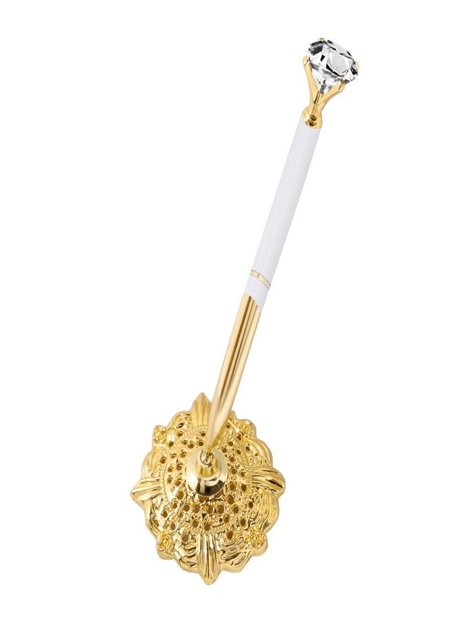 RUTICH Hollow Round Pen Holder Signing Pen Set with Big Diamond Crystal Pen for Wedding Bridal Opening Ceremony Graduation Office, Golden Holder with White Pen(Black Ink) - Image 1