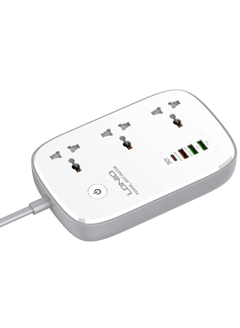 لدنيو محول الطاقة، واقي التيار الكهربائي SCW3451 WIFI قطاع الطاقة الذكي مع 3 منافذ تيار متردد عالمية 1 PD، 1 QC3.0 و2 منافذ معرف تلقائي - أبيض - Image 1