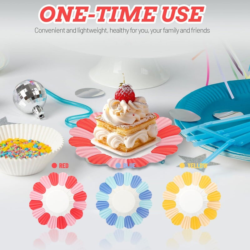 Disposable Paper Plates 150 Pcs Floral Design Party Dinnerware Set Red Yellow Blue - Image 4