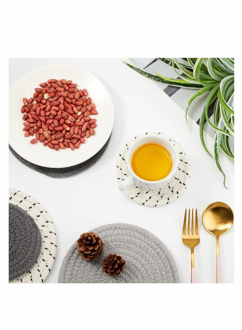 واي آند دي Mat, 6 Pieces Pot Trivets Large Braid Woven Trivet Coaster, Cotton Thread Weave Cup Coaster Hot Dish Pad Mat for Kitchen Cooking Supplies (7 Inch and 4.7 Inch, Gray Series)  - Image 3