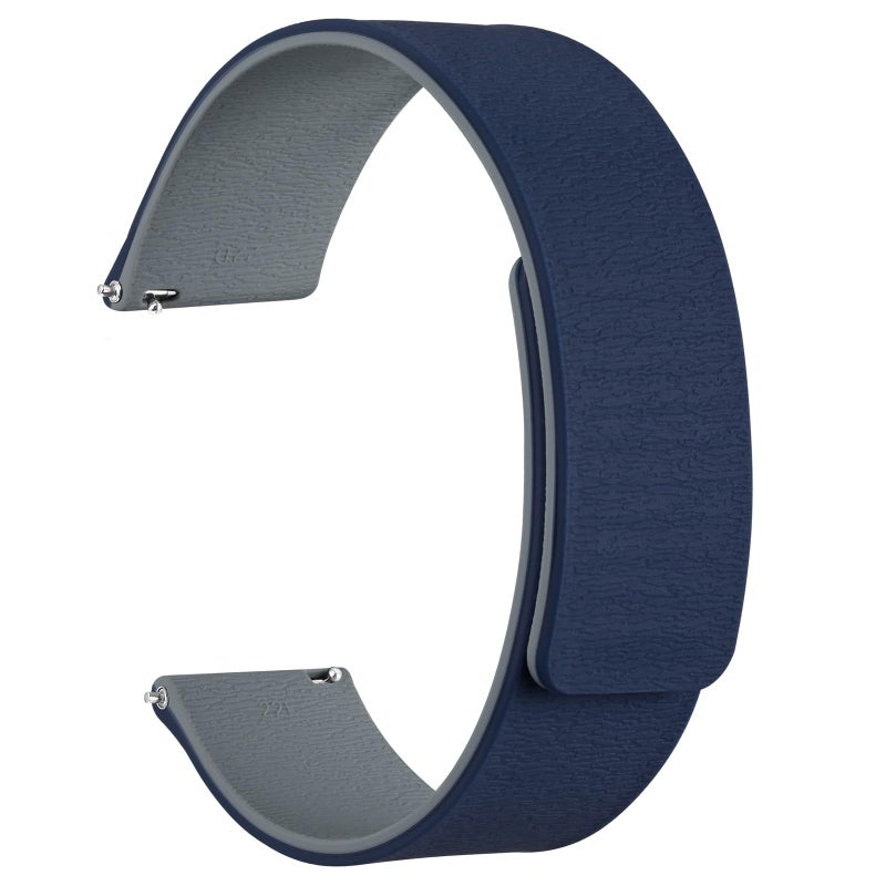 WOCCI 22mm Magnetic Watch Band, Wood Grain Silicone, Quick Release (Navy+Grey) - Image 1