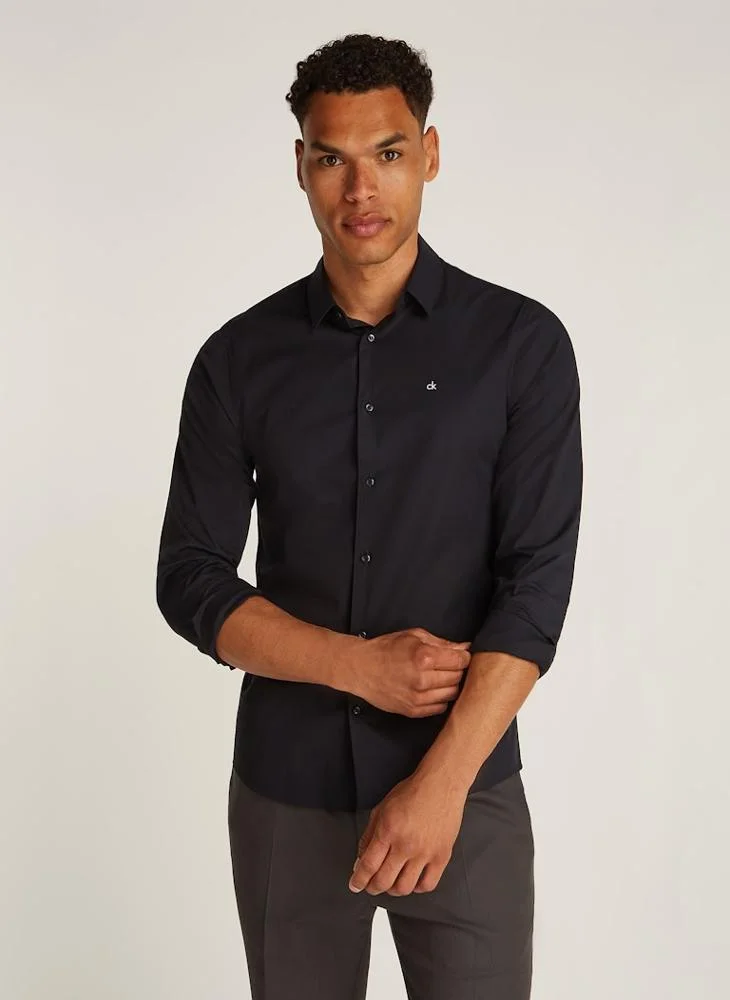 CALVIN KLEIN Logo Stretch Poplin Slim Shirt