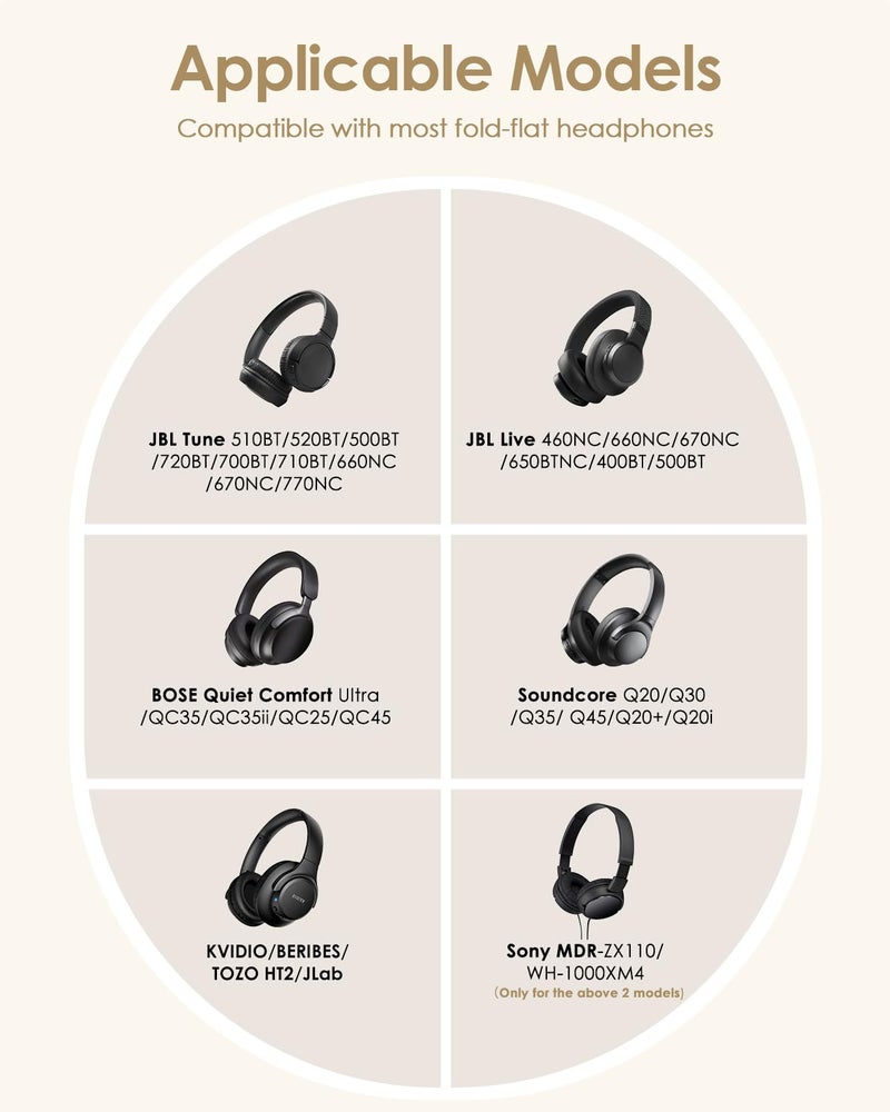 SQERO Headphone Case Hard Shell for Bose Quietcomfort/Skullcandy/JBL Tune 720BT/520BT/510BT/Live 770NC/460NC, Super-Slim Upgrade PU Pocket Over-Ear Headset Universal Portable Travel Organizer Bag - Image 2