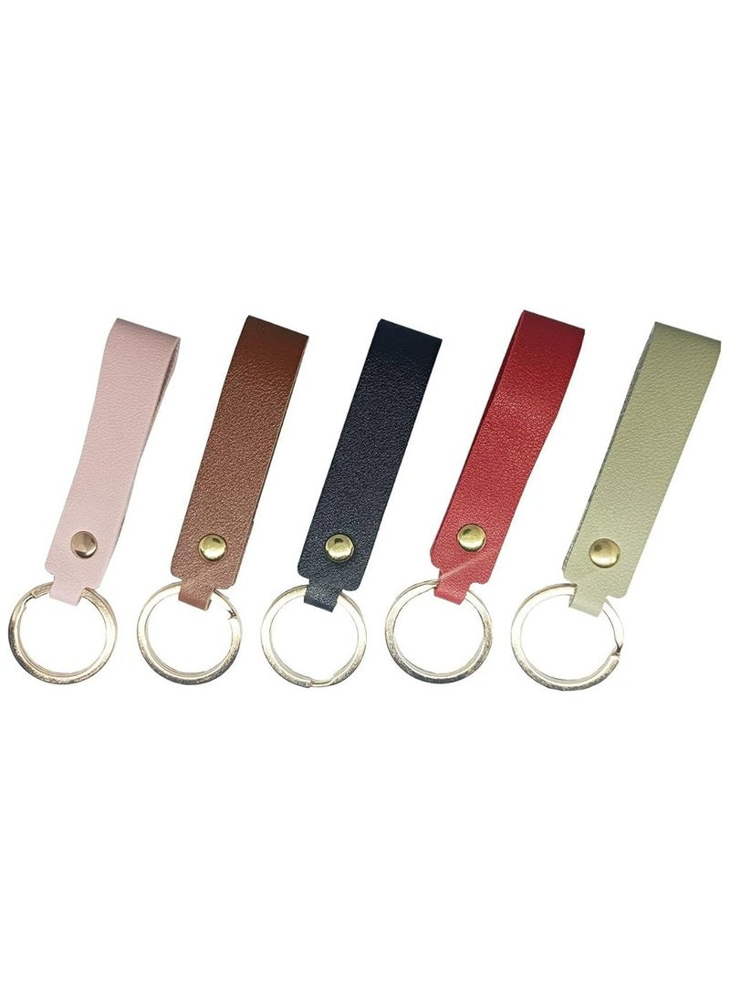 Oasisgalore 5 Pcs Leather Car Keychains - Stylish Key Holders for Men (Black)  - Image 1