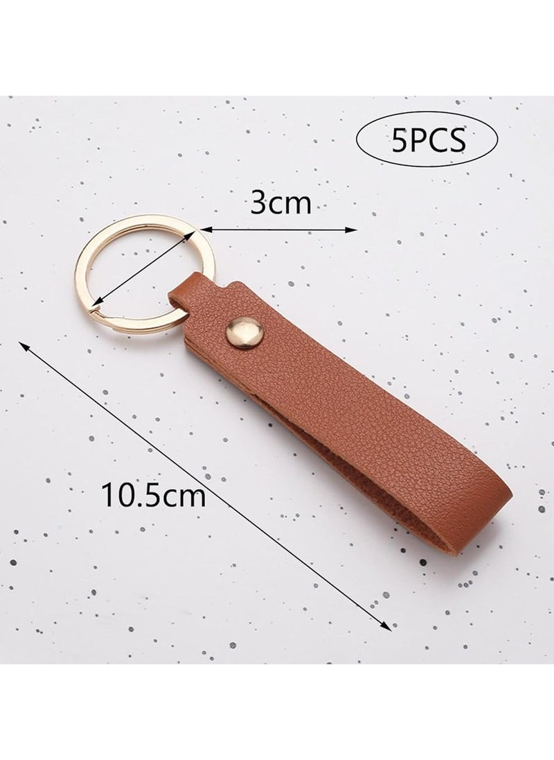 Oasisgalore 5 Pcs Leather Car Keychains - Stylish Key Holders for Men (Black)  - Image 2