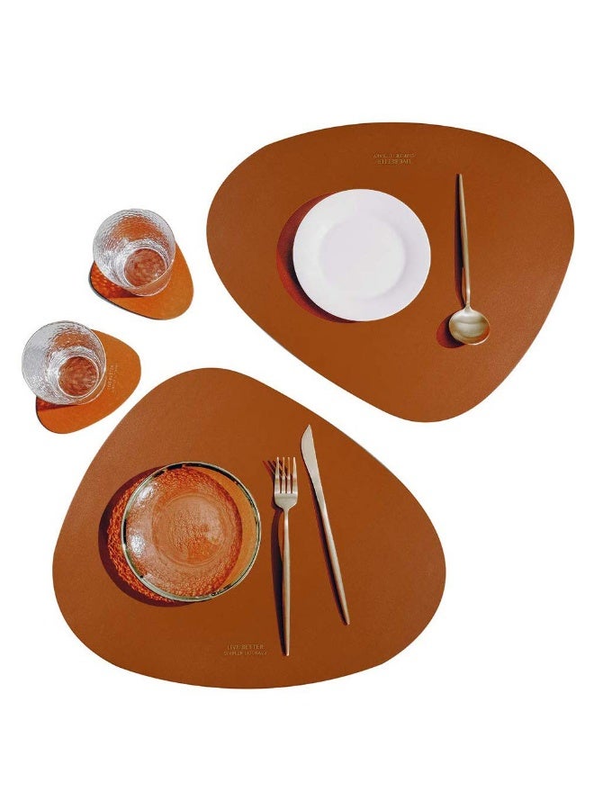 WinCheer Leather Placemats and Coasters Set of 2, Round Table Coffee Mat Waterproof Greaseproof Heat-Resistant Washable PU Leather Placemat for Dining Table - Image 1