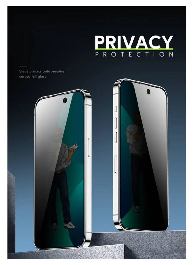 GREEN LION واقي شاشة زجاجي مقوى بالكامل 9H من Green Lion Steve Privacy لهاتف Apple iPhone 14 Pro - مضاد للخدش ومضاد لبصمات الأصابع  - Image 2