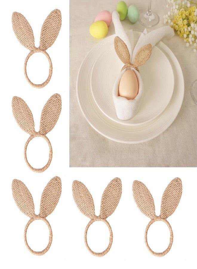 Utalek Easter Napkin Rings Set of 6, Burlap Jute Bunny Ear Napkin Rings, Rabbit Ear Napkin Ring Holders for Easter Party Banquet Dinning Spring Table Decoration - Image 1