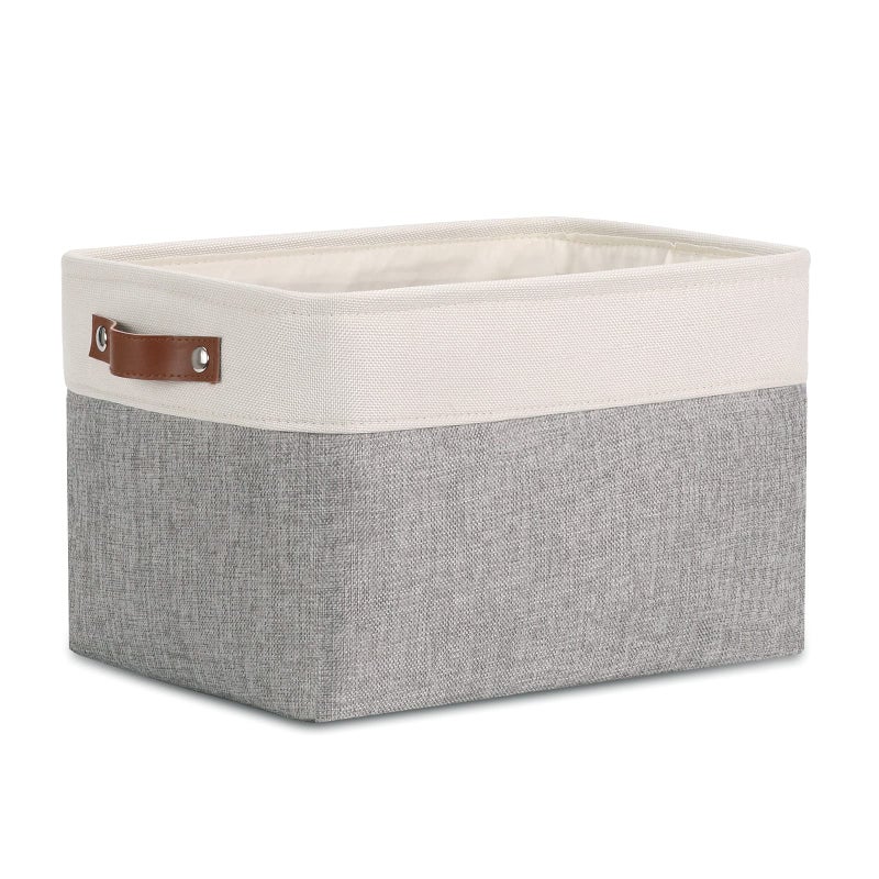 سلة تخزين مستطيلة قابلة للطي DULLEMELO للرفوف والخزائن لتنظيم الملابس والألعاب والمناشف والكتب والغسيل و nursery وألعاب الكلاب باللون الأبيض والرمادي