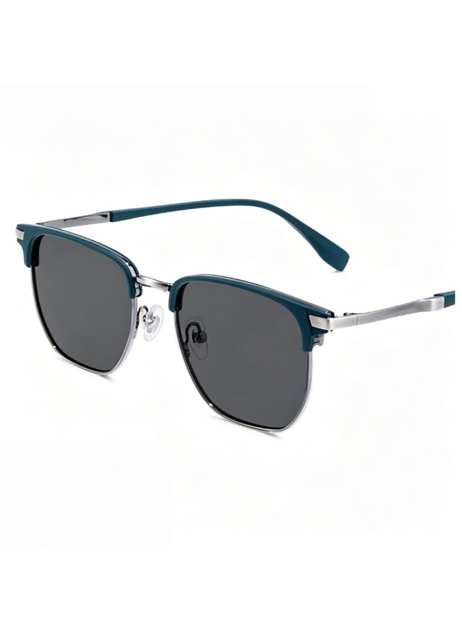 Retro-style half-rimmed metal sunglasses with browline detailing, UV400 protection, bronze-green/grey lenses, unisex driving sunglasses (bronze green). - Image 1
