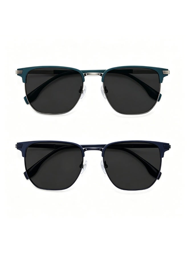Retro-style half-rimmed metal sunglasses with browline detailing, UV400 protection, bronze-green/grey lenses, unisex driving sunglasses (bronze green). - Image 3