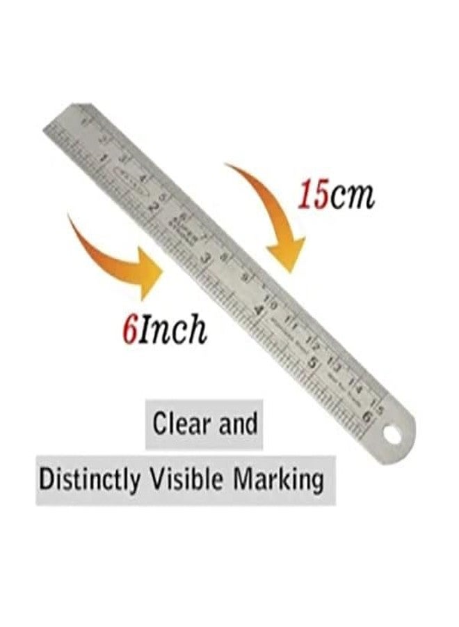 SVDK 15cm Stainless Steel Ruler | Durable Metal Scales with Permanently Etched Markings | Precision Measuring Tool for Students, Engineers, Architects, and Artists (Pack of 10) - Image 2