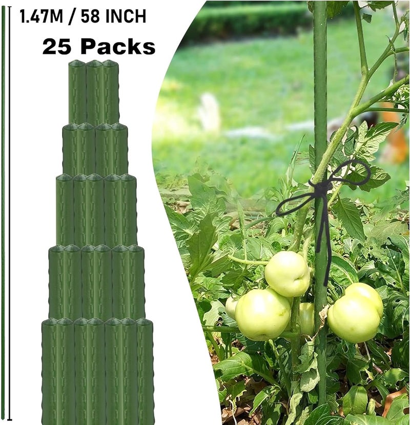 Xiny Tool Garden Stakes, 25 Pack Steel Plant Garden Tomato Stakes with Plastic Coat for Climbing Plants (25 Pack 58 Inch) - Image 2