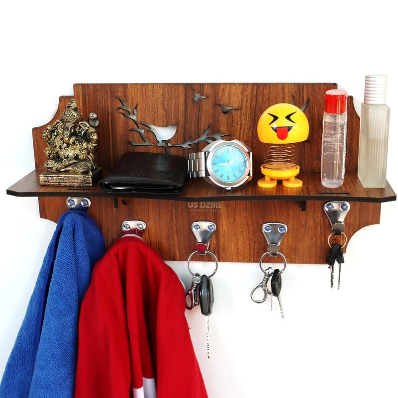 US DZIRE US DZIRE 810 Multi Utility Key Holder Cloth Hanger HookShelf for Sunglasses Watch Wallet Wooden Handcrafted Wall Dcor  - Image 1
