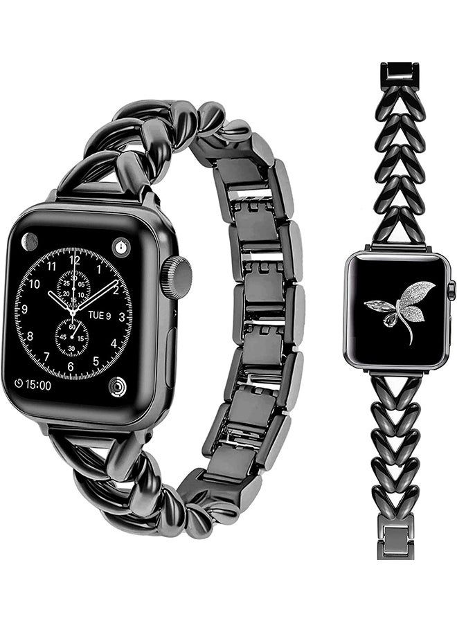 O Ozone Metal Straps For Apple Watch Series 10 9 8 7 6 5 4 SE, 38/40/41/42mm Jewelry Herringbone Design Stainless Steel Smartwatch Strap -Black  - Image 1