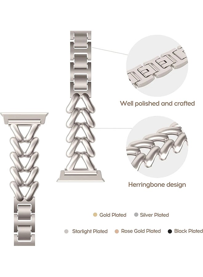 O Ozone Metal Straps For Apple Watch Series 10 9 8 7 6 5 4 SE, 38/40/41/42mm Jewelry Herringbone Design Stainless Steel Smartwatch Strap -Black  - Image 4
