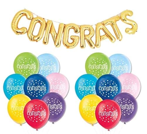 Hk Balloons Gold Congratulation Party Decorations Foil With Printed Congrats For (Congratulations Set), Set Of 1 - Image 1