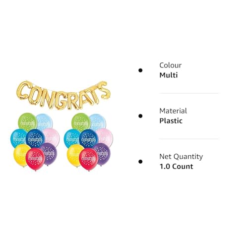 Hk Balloons Gold Congratulation Party Decorations Foil With Printed Congrats For (Congratulations Set), Set Of 1 - Image 4