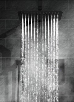 XiuWoo Matte Black Exposed Shower System Triple Function Bathroom Shower Faucet 20cm Square Swivel Rainfall Shower Head with Handheld Adjustable Complete Set Tub Spout Wall Mount Tap Set  - Image 4