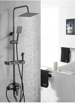 XiuWoo Matte Black Exposed Shower System Triple Function Bathroom Shower Faucet 20cm Square Swivel Rainfall Shower Head with Handheld Adjustable Complete Set Tub Spout Wall Mount Tap Set  - Image 2
