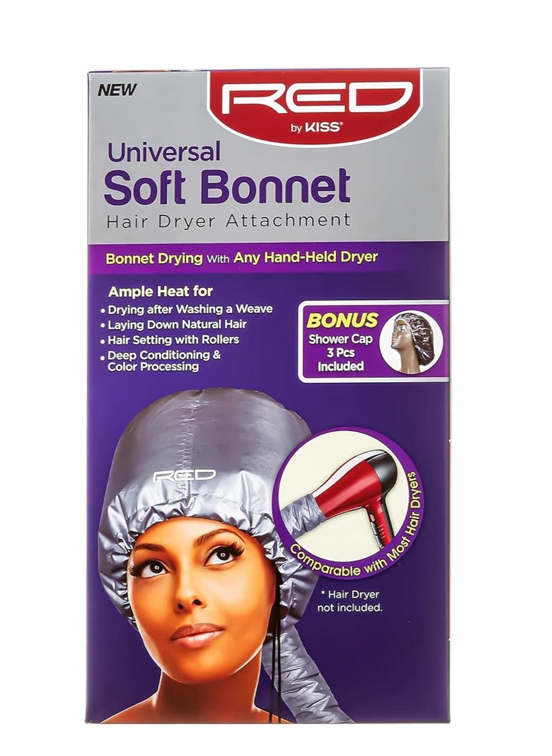 Red by Kiss Red by KISS Universal Soft Bonnet Hair Dryer Attachment Works with ANY Hand Held Dryer Bonus 3pcs Shower Cap Included  - Image 1