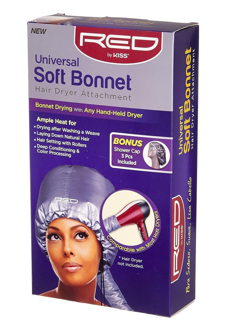Red by Kiss Red by KISS Universal Soft Bonnet Hair Dryer Attachment Works with ANY Hand Held Dryer Bonus 3pcs Shower Cap Included  - Image 4