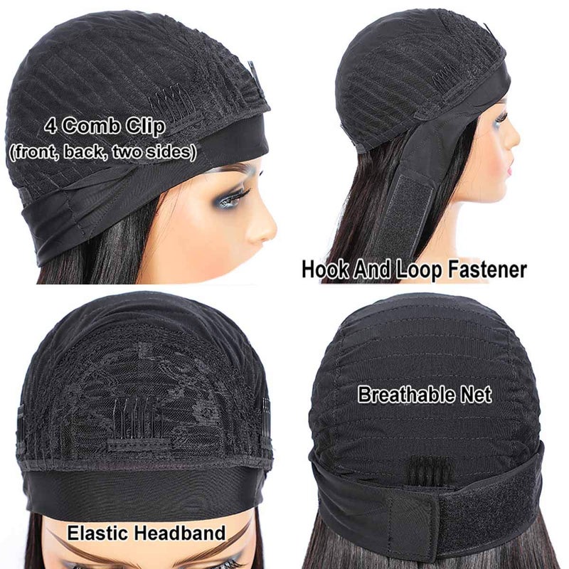 Adette Bob Human Hair Headband Wigs Straight Headband Wigs For Black Women Short Bob Human Hair Wigs Color 1B Natural Black None Front Lace 150% Density Brazilian Human Hair Headband Wig (8") - Image 4