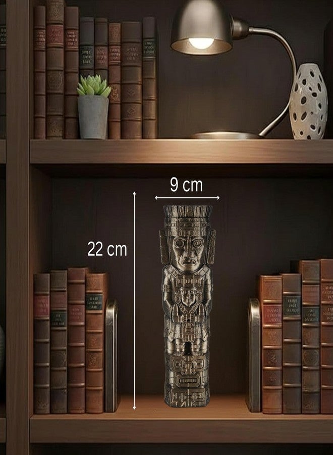 تمثال تيكي قبلي لتزيين المنزل | تصميم مستوحى من حضارات الإنكا والأزتك والمايا | منحوتة طوطم من الراتنج | لمسة نهائية معدنية عتيقة | قطعة ديكور للطاولة أو الرف | تحفة فنية عرقية | 22 سم × 9 سم × 6 سم - Image 2