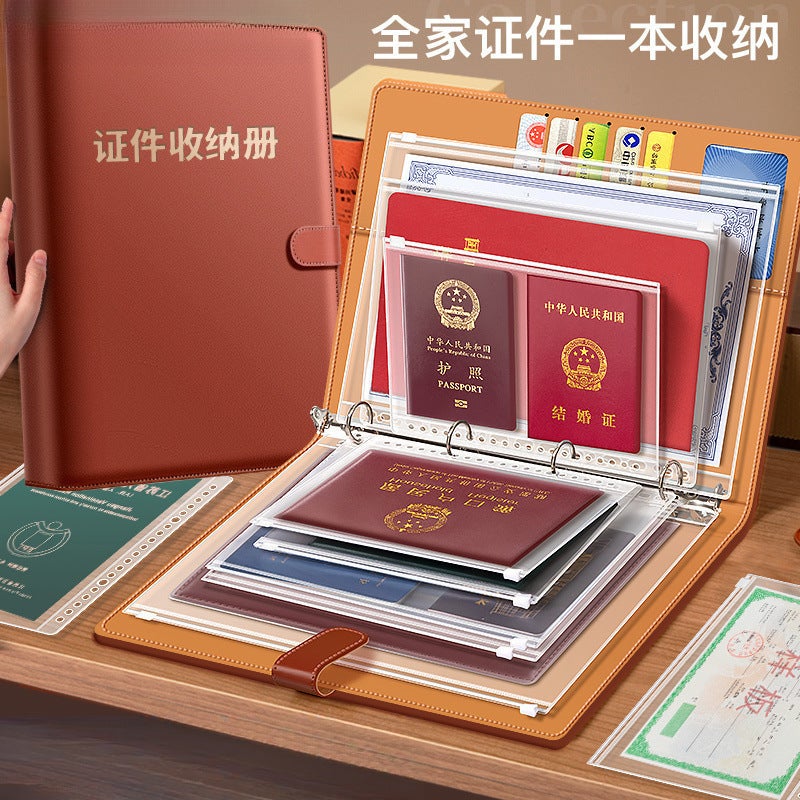Leather Family Storage Bag Multi-Function Data Loose-Leaf Storage Book Large Capacity Certificate Pregnancy Examination File Book - Image 3