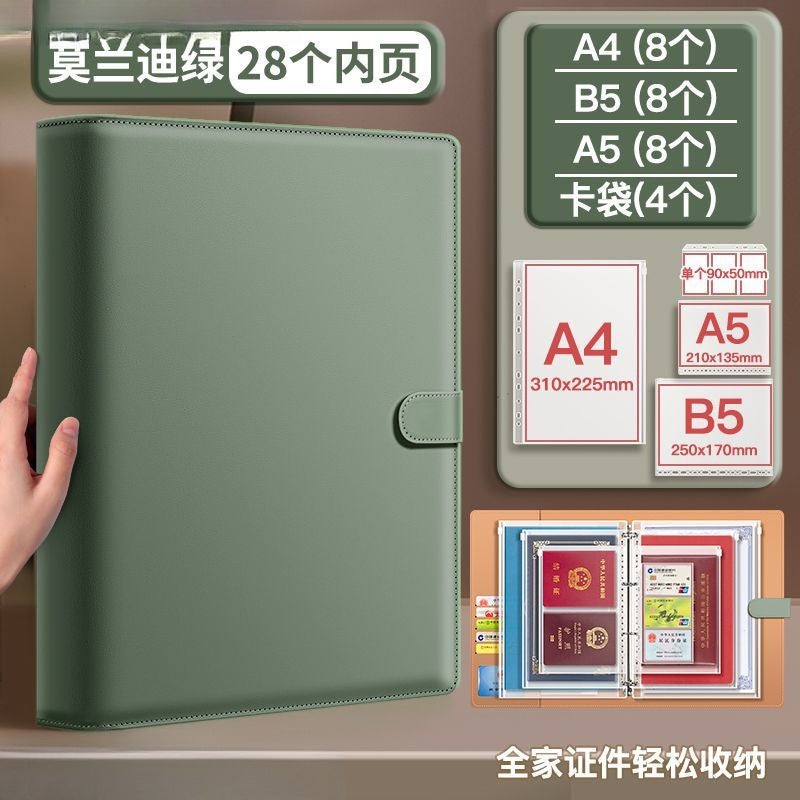 Leather Family Storage Bag Multi-Function Data Loose-Leaf Storage Book Large Capacity Certificate Pregnancy Examination File Book - Image 2